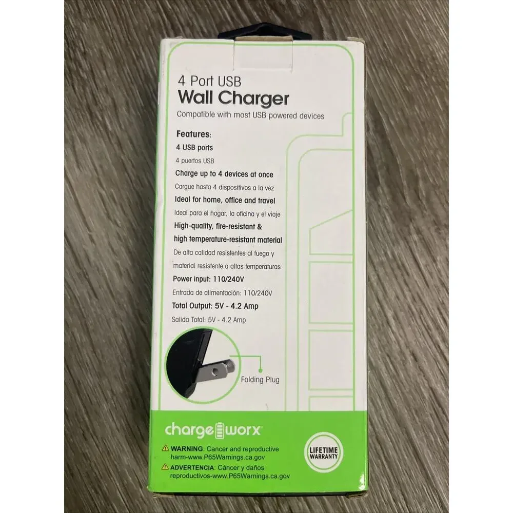 GoTough 4.2 Amp, 4 USB Port Wall Charger, Model# CX2507BK